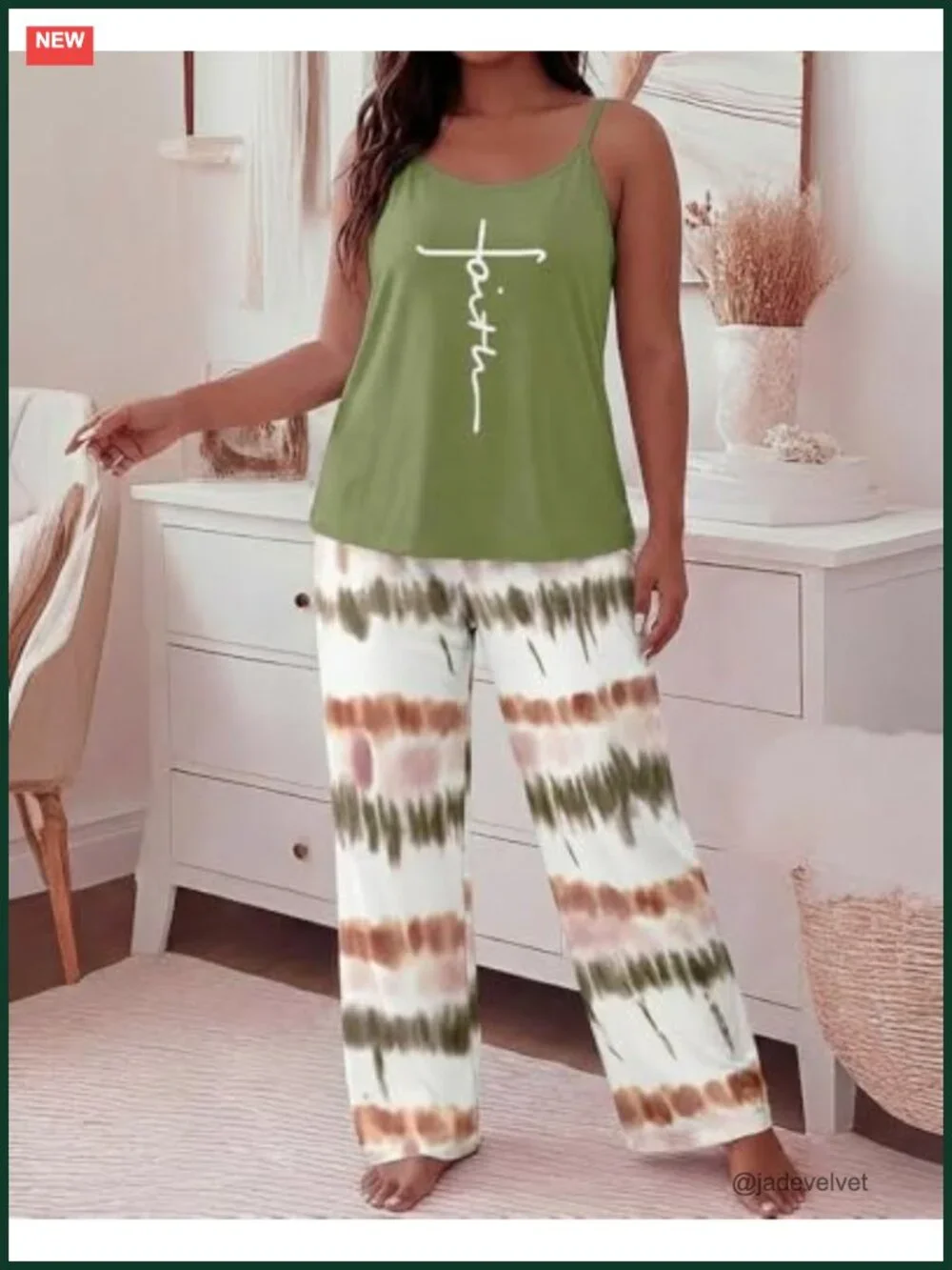 2 Piece Pajama Set Adjustable Tank Top & Loose Pants with Pockets